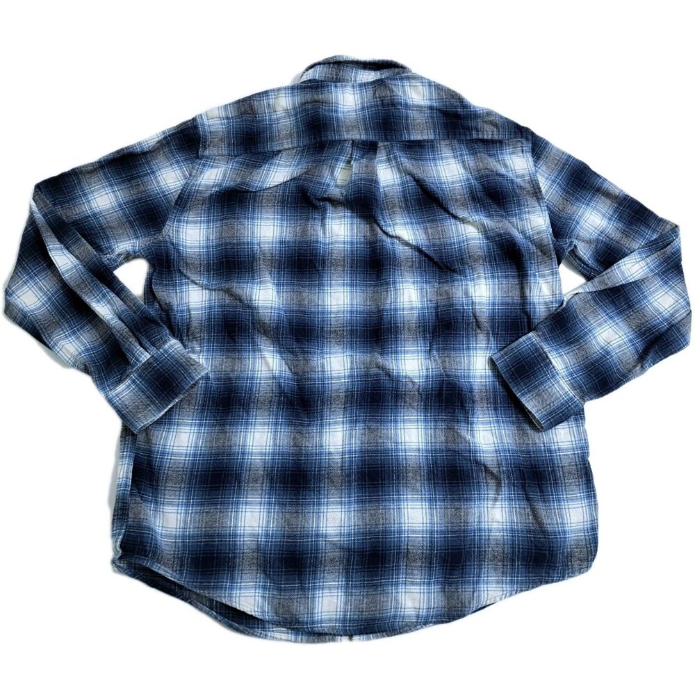 Croft Barrow Men's XL Flannel Plaid Button Up Shirt White Blue Tartan 90s Grunge - Picture 4 of 8